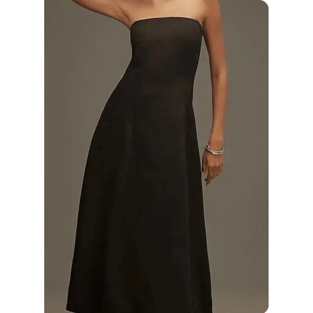 Endless Rose Black Linen Strapless Midi Dress Smocked Small NEW European boho